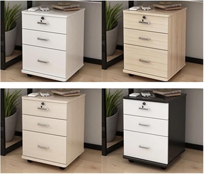3 Drawers Wooden Office Cabinet Filing Cabinet with Lock Floor Stand Wheel Design Movable File Folder Office Supplies Filing Cabinet (Color : Brass) (B)