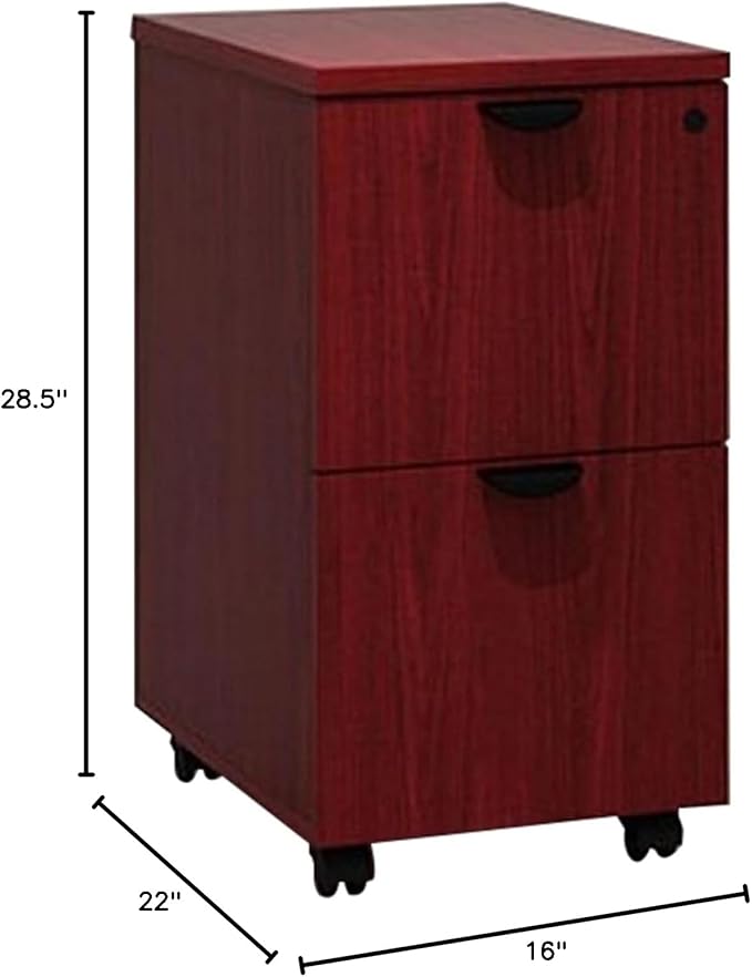 Compact Mobile Pedestal Mahogany Finish Under Desk File Cabinet Rolling Office Storage Drawer Unit Lockable Wood Organizer Furniture for Home Workspace Modern Executive Business Interiors