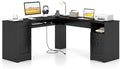 Giantex 66 L-Shaped Desk with Storage Drawers &amp Charging Station Spacious Corner Computer Desk with Keyboard Tray Adjustable Shelf Cabinet Huge Workspace Home Office Study Writing Desk (Black
