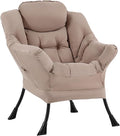 Welnow Lazy Chair for Living Room Modern Reading Accent Chair with Armrests and a Side Pocket Leisure Upholstered Lazy Sofa for Small Space Bedroom Dorm Khaki