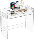 Acrylic Office Desk Modern Laptop Writing Study Table with Open Storage Transparent Console Entryway Table 33.5 L x 15.8 W x 29.5 H for Home Bedroom (Clear)