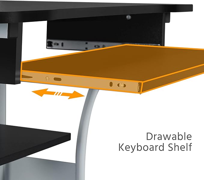 Yaheetech 2 Tier Mobile Computer Desk with Printer Shelf &amp Keyboard Tray Rolling Computer Table for Small Spaces Compact Study Workstation with Wheels Space Saving Black