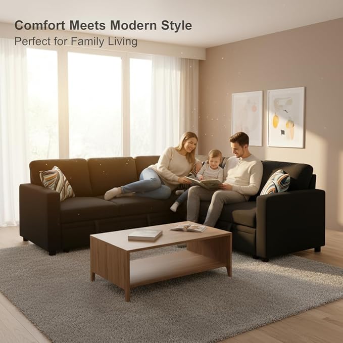 Sectional Sleeper Sofa with Pull Out Bed L Shape Convertible Couch with Storage Chaise Comfy Sleeper Couch 2 in 1 Pull Out Sofa Bed with 5 Seats for Living Room Apartment Black