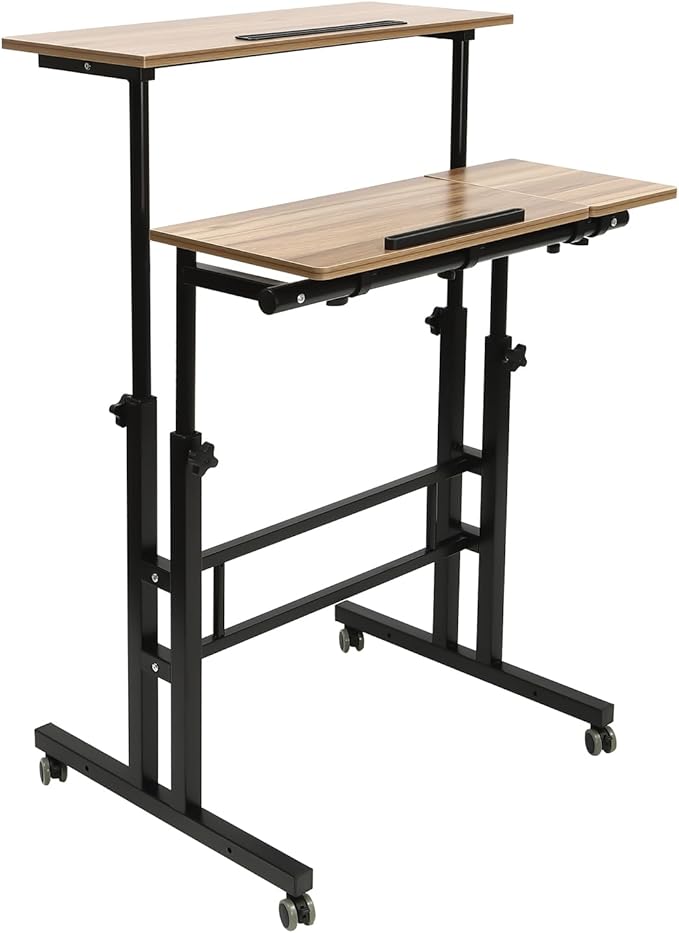 Mobile Standing DeskHeight Adjustable Home Office DeskStand Up Desk with Tilting Tabletop and Wheels Rolling Laptop Cart Sit Stand Desk