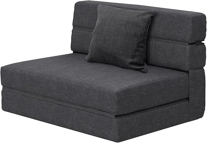 ANONER Fold Sofa Bed Couch Memory Foam with Pillow Futon Sleeper Chair Guest Bed and Fold Out Couch Washable Cover Twin Size Dark Gray