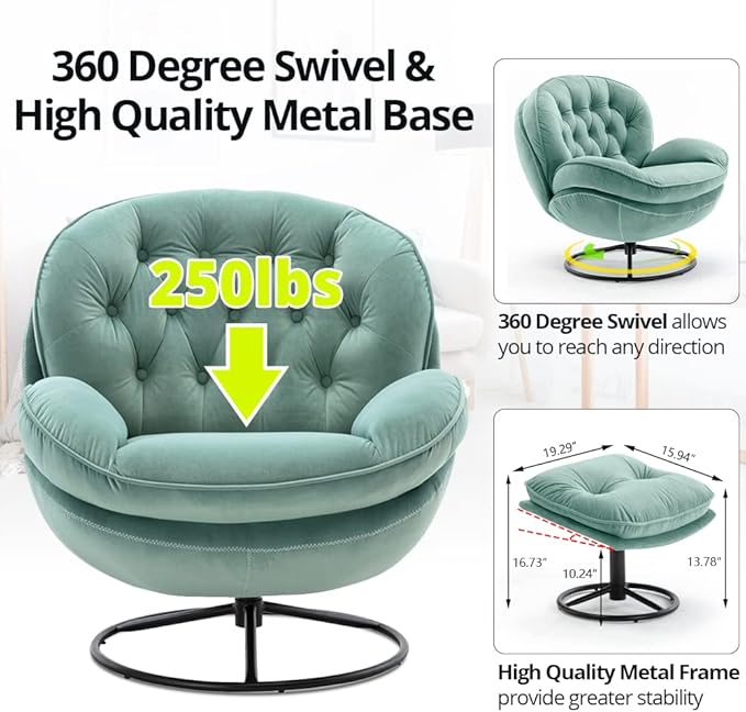 Velvet Swivel Accent Chair with Ottoman Set Modern Lounge Chair with Metal Base Frame &amp Footrest Comfortable Single Leisure Sofa Chair Reading Chair with 360 Degree Swiveling for Living Room Te