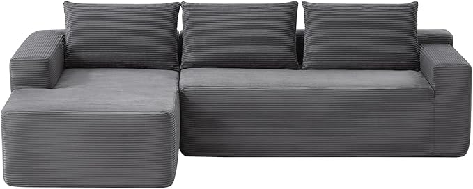96 Inch Cloud Sectional CouchModern Modular Sectional Sofa with Deep SeatCorduroy Boneless Couches with L-Shape Chaise for Living Room BedroomNo Assembly Required (Grey Left Facing Chaise)