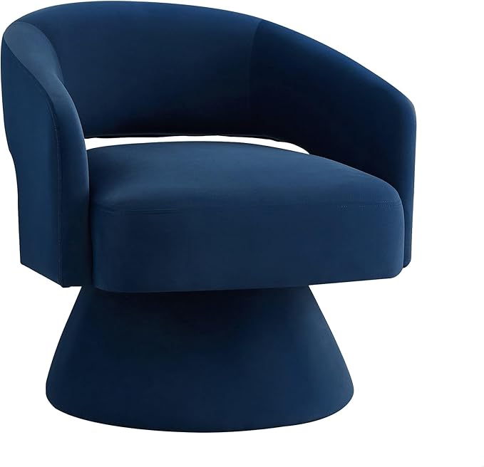 GDFStudio Swivel Barrel Chair Accent Arm Chair for Living Room Upholstered Velvet Round Reading Armchair Modern 360 Degree Comfy Swivel Chair with Open Backrest for Bedroom Office Navy Blue
