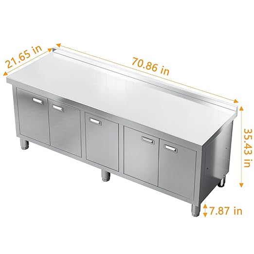 WWK 70 x 21 Stainless Steel Table with Cabinet Commercial Kitchen Table for Prep &amp Work Heavy Duty Work Cabinet with 5 Doors for Outdoor Kitchen Restaurant Hotel Garage and Cafe