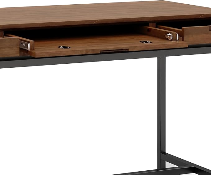 SIMPLIHOME Banting Desk - 60 Inch Wide Solid Wood and Metal Writing Desk in Medium Saddle Brown Modern Industrial Home Office Computer Table for Study with 2 Drawers and Flip-Down Keyboard Tray