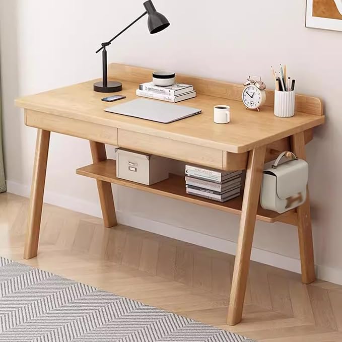 Small Desk with Drawers Solid Wood Computer Desk for Small Spaces Gaming Study Home Office Table for Work Student PC Table for Bedroom Escritorios para Cuartos (Desk and Chair L-100CM)
