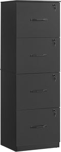 VASAGLE 4-Drawer Vertical File Cabinet Filing Cabinet for Home Office Printer Stand with 4 Lockable Drawers Adjustable Hanging Rail for A4 and Letter-Size Files Ink Black UOFC082B01