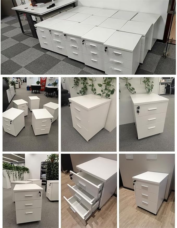 File Cabinets Wooden Floor-to-Ceiling Mobile File Cabinet Simple Modern Storage Short Cabinet with Lock Three Drawers Cabinet File Storage Cabinets(White)