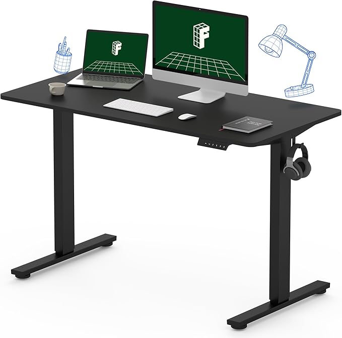 FLEXISPOT One-Piece Electric Standing Desk 48 x 24 Inches Adjustable Desk with Seamless Desktop Memory Controller Height Adjustment (Black Frame + Black Desktop 2 Packages)