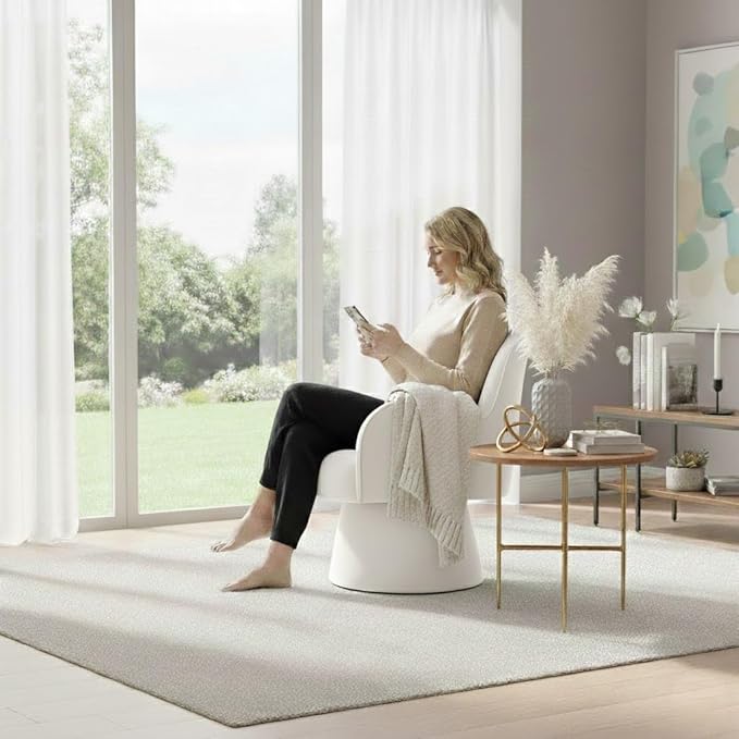 Swivel Chair with Armrest Modern Velvet Barrel Chairs with Curve Back Soft Cushion Comfy Accent Round Armchair Single Sofa for Living Room Bedroom White