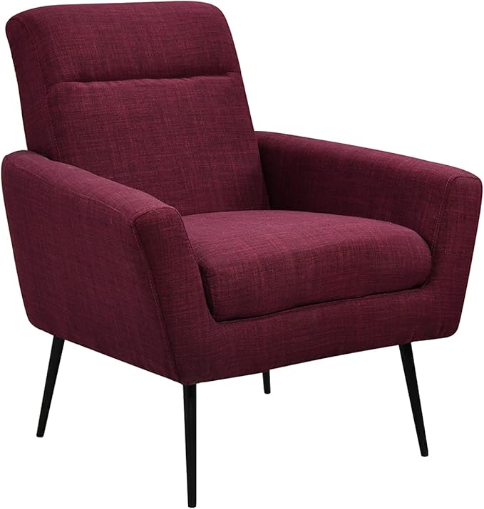 Mid Century Modern Upholstered Fabric Accent Chair Living Room Bedroom Leisure Single Sofa Chair (with Metal Legs) TV armrest seat Suitable for Small Space Home Office Coffee ChairWine Red