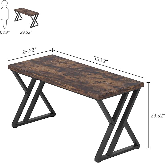 Tribesigns 55-Inch Writing Desk Computer Office Desk with Metal Legs and Wood Tabletop Modern Simple Study Table for Writing and Studying Industrial Laptop Workstation for Home Office