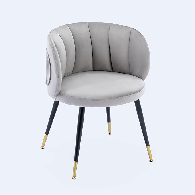 Grey Velvet Lounge Chair Black Metal feet Unique Back Design Suitable for Office Living Room Bedroom
