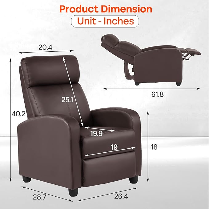Recliner Chair PU Leather Massage Single Sofa Home Theater Seating Breathable Padded Reading Sofa with Footrest for Bedroom Living RoomBrown