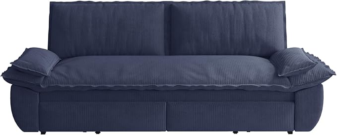 73.2‘’ Queen Size Sofa Bed Corduroy Loveseat 3-in-1 Convertible Sleeper Sofa Couch Love Seat Pull Out Sofabed Space Saving Blue