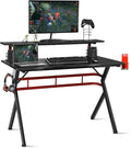 Tangkula Gaming Desk Professional Gamer Workstation with Cup Holder Headphone Hook Handle Rack Ergonomic PC Gaming Table with Monitor Stand E Sports Computer Desk Table for Home Office (Black)