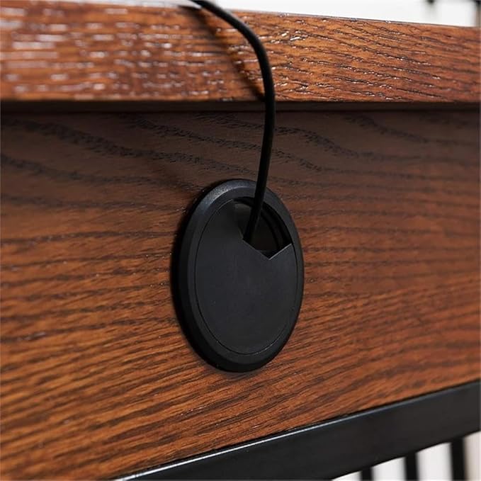 BOWERY HILL Computer Desk 46 in x 22 in x 30 in Mission Oak Finish Hardwood Solids and Oak Veneers Matte Black Steel Base Drop Front Drawer Home Office Writing Desk