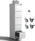 5 Drawer Rolling File Cabinet with Lock Metal Filing Cabinets on Wheels Vertical Steel Office Drawers Storage for Hanging Legal/Letter Folders Require Assembly (White)
