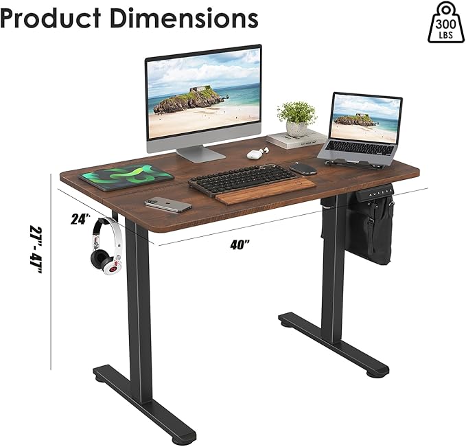 Standing Desk 40x24 Inch Sit Stand Desk Electric Height Adjustable Home Office Desks with Splice Board Ergonomic Rising Modern Lift Motorized Gaming Desktop Workstation (Reddish Brown)