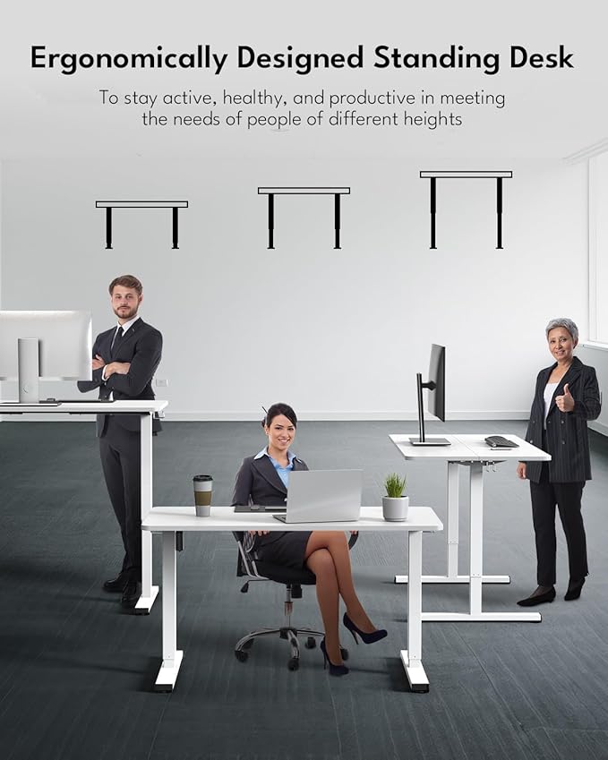 Standing Desk Height Adjustable Electric Stand up Desk 40 x 24 Inches Sit Stand Home Office Desk with Splice Board White Frame/White Top