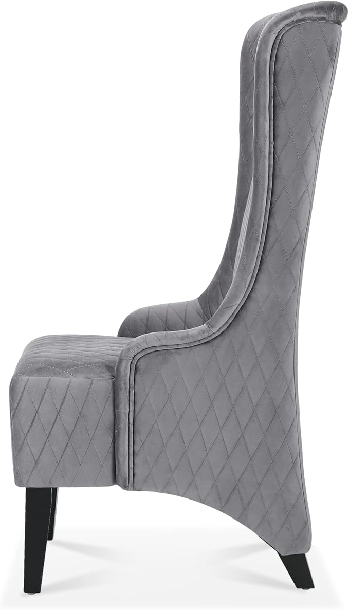 23.03 Wide High Back Velvet Accent Chair Comfy High Wingback Chair Living Room Chair with Soft Padded Wooden Legs Modern Side Chair for Living Room Bedroom Grey