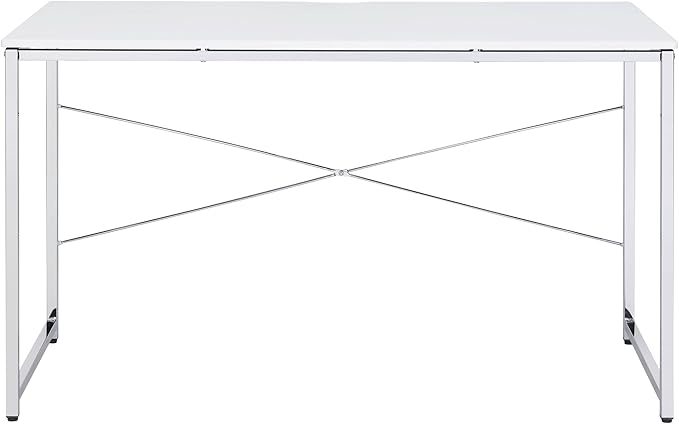 White and Chrome Writing Work Study Desk with Sled Base Metal Frame for Study and Home Office