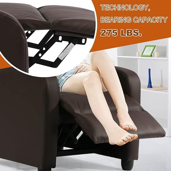 Electric Massage Chair Recliner Chair for Living Room Massage Recliner Adjustable Remote Controlled Leather Massage Chair Single Home Seating for Adults with Footrest Pockets (Brown)