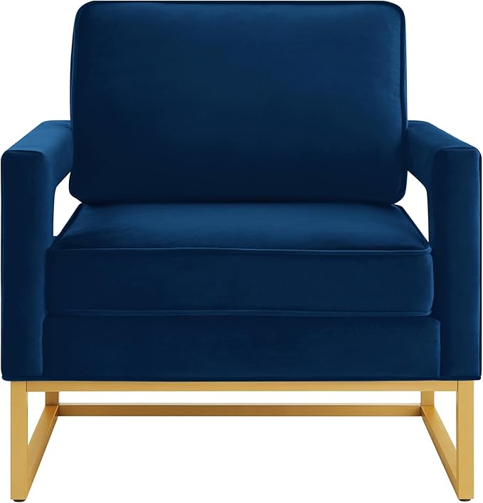 Accent Chair Modern Velvet Upholstered Leisure Chair Sofa Chair Style Accent Chair with Gold Metal Base for Living Room/Bedroom/Study/Home Office (Navy)