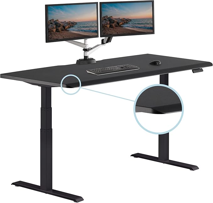 Vari ComfortEdge 72x30 Inch Adjustable Electric Standing Desk – Sit Stand VariDesk with Memory Presets Sloped Edge 180 LB Capacity + Tool-Free Assembly (Black/Black)