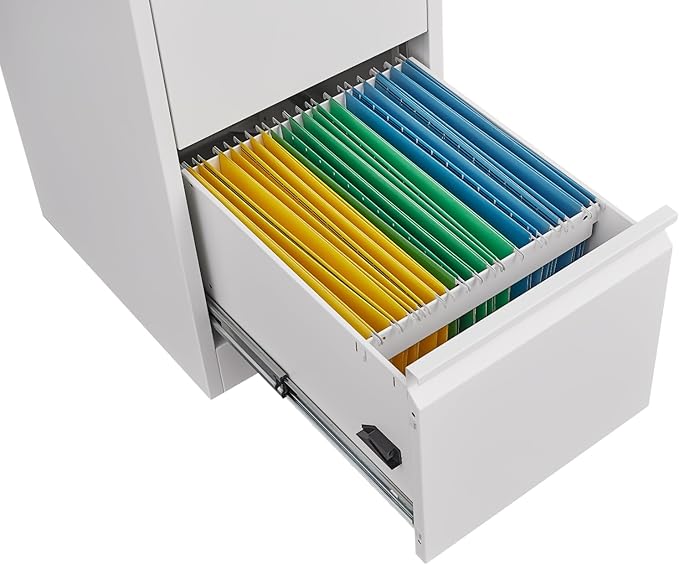 3 Drawer File Cabinet with Lock Small Filing Cabinets Under Desk Storage Organizer for Home Office Vertical Metal Locking Cabinets Drawers Fit Letter/A4/Legal Size FileWhite