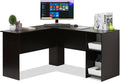 Furinno Indo L-Shaped Computer Desk with Bookshelf Espresso