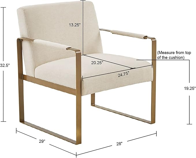 Martha Stewart Upholsterd Accent Chair Living Room Furniture - Modern Design Comfortable Foam Seat Cushion Bedroom Lounge Sophisticated Finished Sturdy Frame Cream/Gold 28.5 W x 29 D x 32.5 H