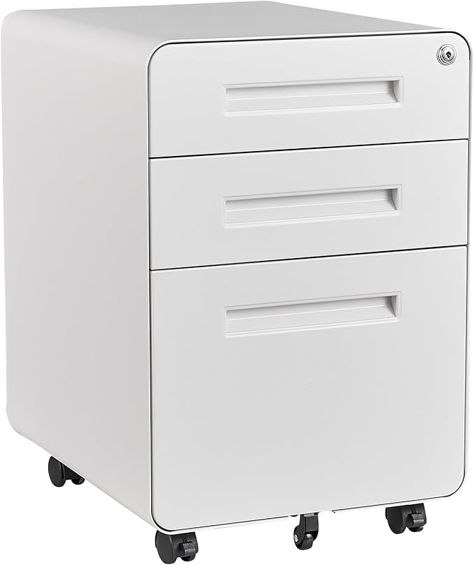 STANI 3 Drawer Filing Cabinet Metal Filing Cabinet Legal/Letter Size with Lock Mobile Storage Cabinet for Home and Office Fully Assembled Except Wheels White