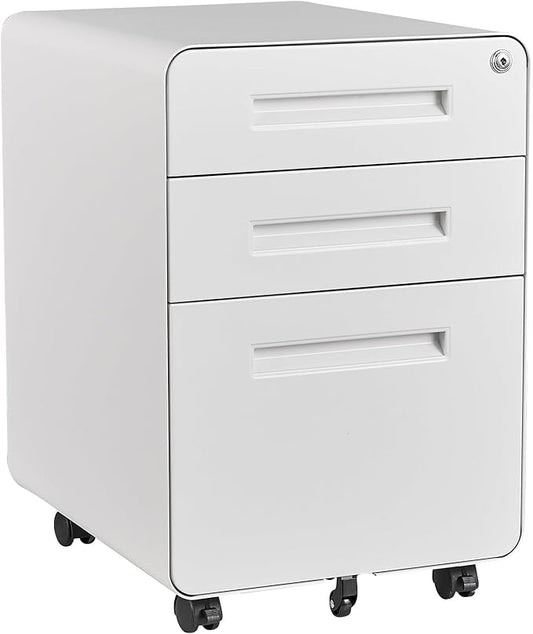 STANI 3 Drawer Filing Cabinet Metal Filing Cabinet Legal/Letter Size with Lock Mobile Storage Cabinet for Home and Office Fully Assembled Except Wheels White