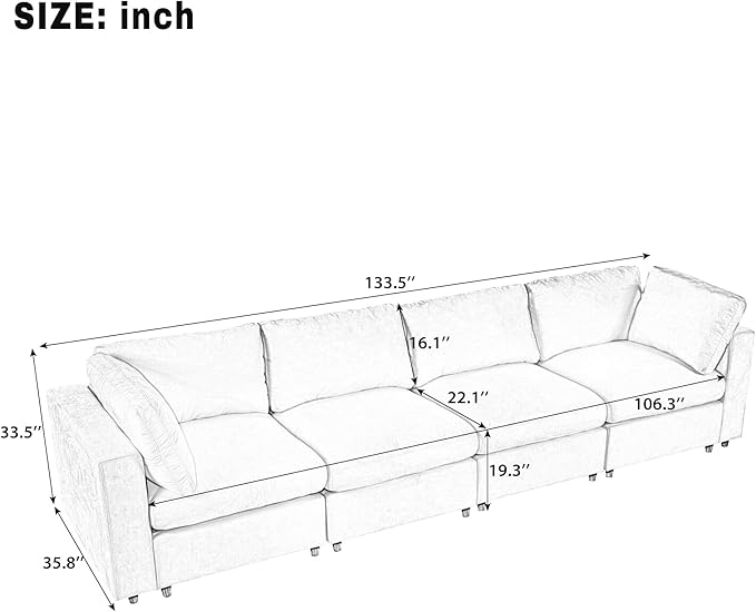 Eafurn 133.5 Free Combination Modular Sectional Sofa 4-Piece Convertible Corner Couch Lounge Sofa with Speakers &amp USB-C Ports Hidden Armrest Storage Premium Chenille Upholstery | Breathable ma