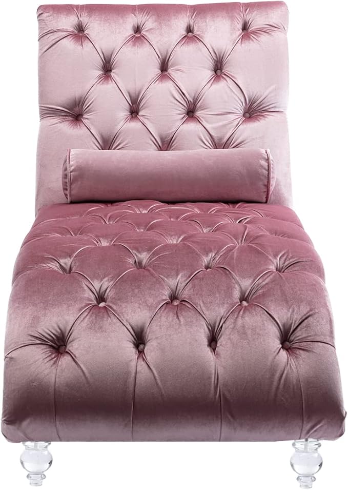 Leisure Velvet Concubine Sofa Accent Sofa Chaise Reclining Lounger Barrel Sofa with Acrylic Feet (Pink)