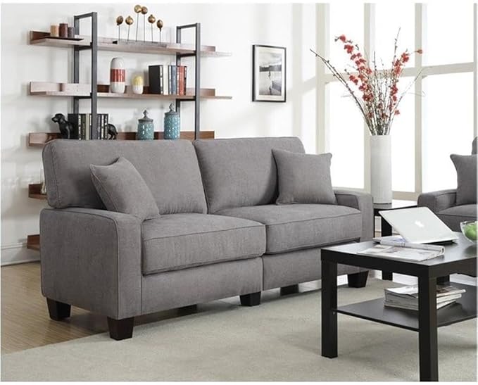 Pemberly Row Contemporary Fabric Upholstered Sofa Glacial Gray Finish 73 in Wide Durable Polyester Material Memory Foam Cushions Flared Arms Small Living Spaces Stylish Living Room Furniture