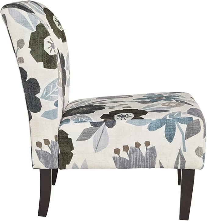 Signature Design by Ashley Triptis Floral Armless Accent Chair with Attached Cushions Fabric Upholstery Wood Legs 16.63 Seat Height White Blue &amp Gray