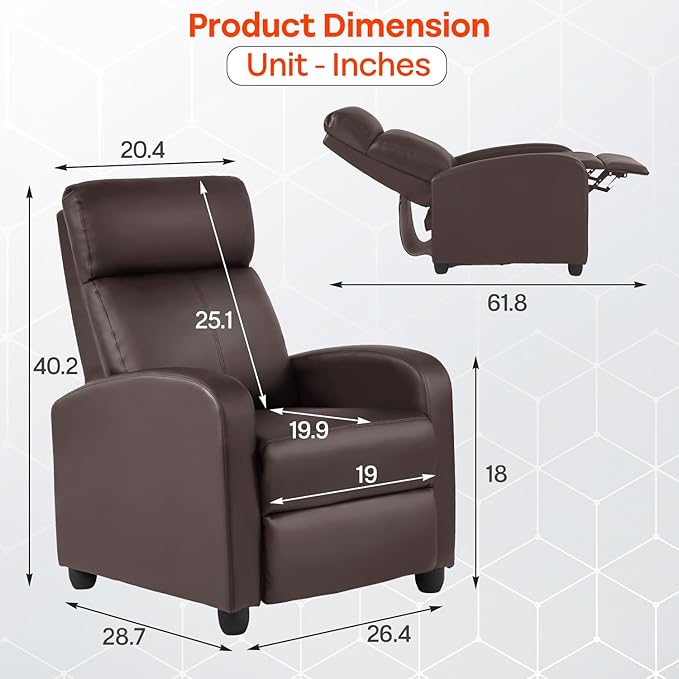 FDW Recliner Chair Massage Chair Reading Chair Reclining Sofa Home Theater Seating with Lumbar Support Massage and Padded Backrest for Living Room and Bedroom (Leather Brown)