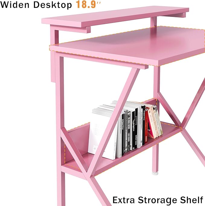 COTUBLR Small Desk 27.5 Inch Small Computer Desk for Spaces Computer Desks with Adjustable Monitor Stand Compact Desks with Storage Tiny Study Table for Bedroom Home Office Pink