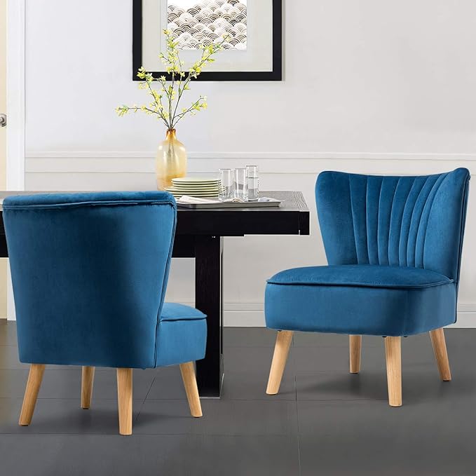 Giantex Set of 2 Velvet Accent Chair Upholstered Modern Sofa Chair w/Wood Legs Thickly Padded Small Armless Wingback Club Chairs for Living Room Bedroom Furniture