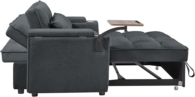 65'' 3-in-1 Folding Convertible Sofa Bed Pullout Sofa Modern Chenille Fabric 360° Swivel Side Table Easy Assembly Perfect for Living Room Grey