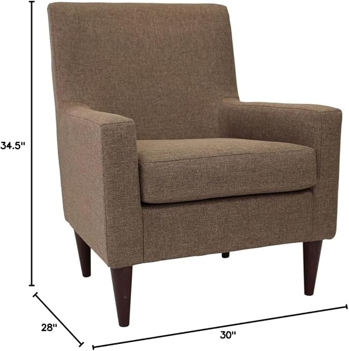 Pemberly Row Traditional Fabric Arm Chair 34.5 H x 28 W x 30 D Pecan Brown Finish Woven Textured Fabric Padded Seat Durable Construction Classic Accent Chair for Living Room or Bedroom
