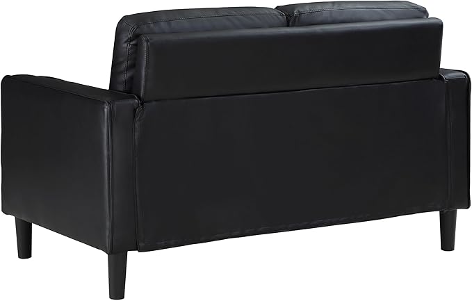 Coaster Home Furnishings - Ruth - Leatherette - Upholstered Loveseat with Track Arms Attached Seats and Backs and Straight Tapered Legs - Living Room - Black - 508362