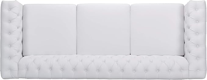 GDF Studio Tufted Chesterfield Faux Leather 3 Seater Sofa White and Dark Brown